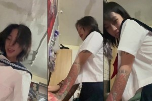 Anh trai xăm trổ chim cong chơi không bao với bé người yêu non tơ | chim cong #d7ef43